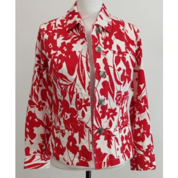 Chico's 0 Red & White Floral Fitted Jacket - Picture 5 of 6